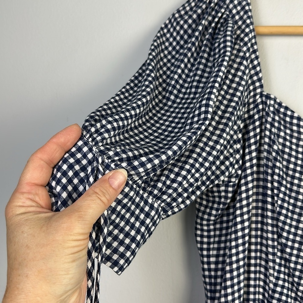 NEW Dress Forum Puff Sleeve Blue Gingham Mini Ruffle Hem Dress Lg Viscose Lined - Picture 5 of 16